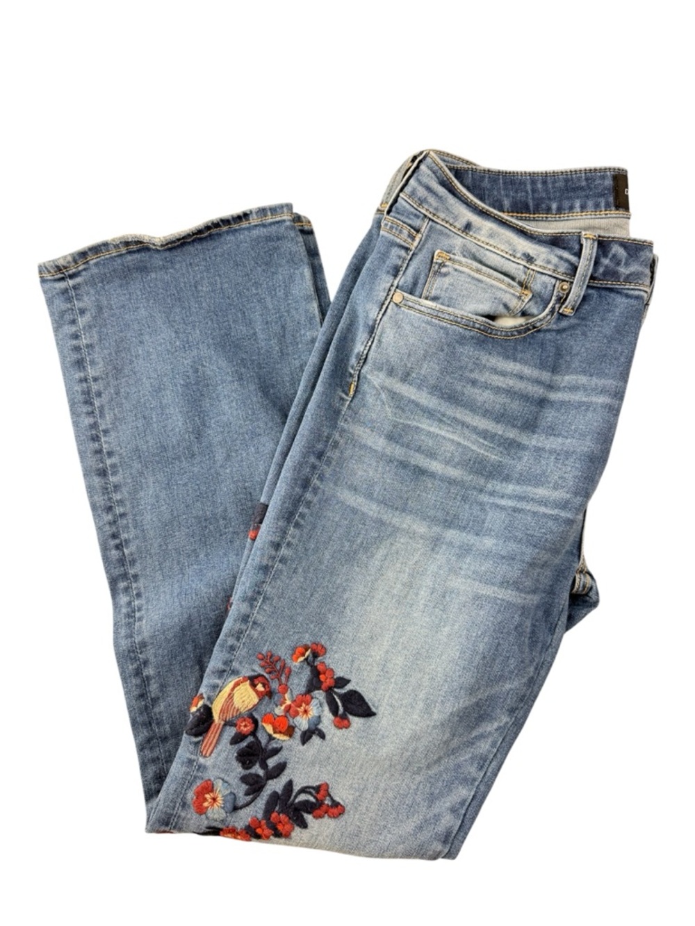 Sundance Driftwood Kelly Embroidered Floral Bird High Rise Bootcut Blue Jeans - Picture 2 of 11